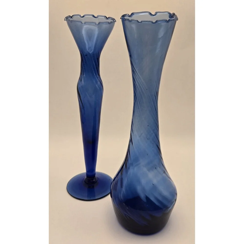 Vintage Bud Vases Cobalt Blue Hand Blown 2 Styles Approx. 8.5